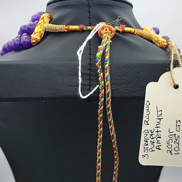 1025 Cts Natural 5 Strand Amethyst Round Shape Beaded Natural Gemstone Necklace - Picture 4 of 6